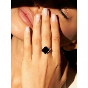 Перстень с натуральным агатом перстень, серебро, 925 проба, родирование, агат, размер 17.5, черный, серебряный SKAZKA Natali Romanovoi. Цвет: черный/серебристый