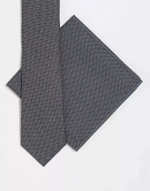 Узкий галстук и нагрудный платок серого цвета с штриховкой Noak