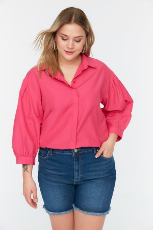 Рубашка больших размеров – розовая свободного кроя , розовый Trendyol