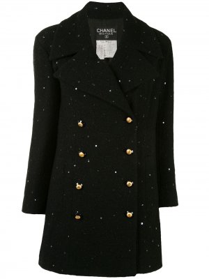 Двубортное пальто с пайетками Chanel Pre-Owned. Цвет: черный