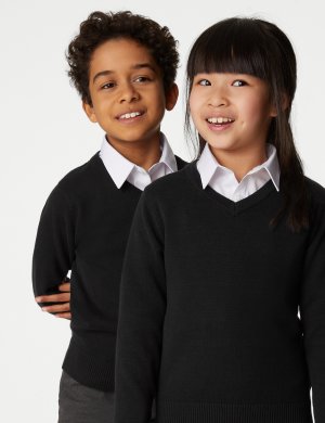2 пары облегающих хлопковых школьных джемперов унисекс (3–18 лет) , черный Marks & Spencer