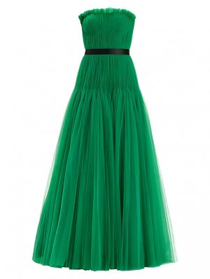 Плиссированное платье без бретелек из тюля , цвет emerald Zac Posen
