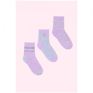 Носки детские Алмаз (набор 3 пары) лиловые ,размеры 35-38 Натали. Цвет: серый/фиолетовый