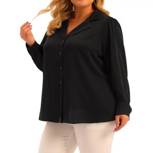 Шифоновая рубашка больших размеров для женщин, топы с длинным рукавом на пуговицах и V-образным вырезом, офисные рубашки Agnes Orinda