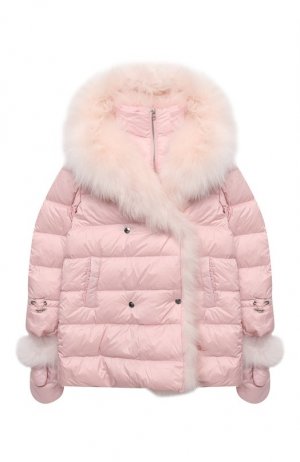 Пуховая куртка с варежками Yves Salomon Enfant. Цвет: розовый