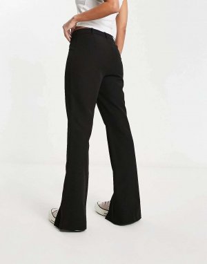 Черные расклешенные брюки с высокой талией и разрезом Pimkie. Цвет: черный