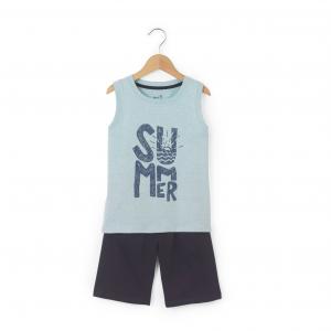 Пляжный комплект из футболки и шортов La Redoute Collections. Цвет: голубой + темно-синий
