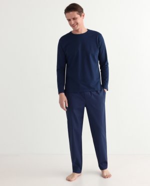 Мужская хлопковая пижама с темно-синими жаккардовыми брюками , темно-синий Roberto Verino