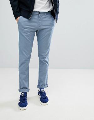 Синие узкие эластичные брюки чинос с принтом Original Penguin. Цвет: синий