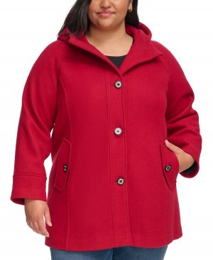 Женское однобортное пальто больших размеров с капюшоном , красный Tommy Hilfiger