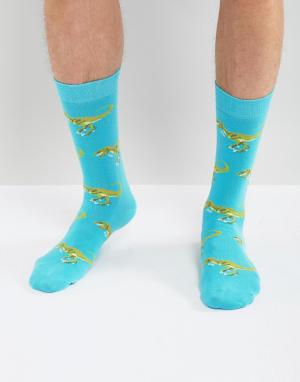 Синие носки с принтом динозавров Urban Eccentric. Цвет: синий