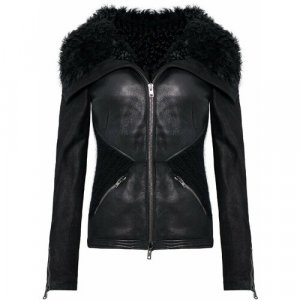 Кожаная куртка , средней длины, силуэт прилегающий, капюшон, размер 42, черный Isabel Benenato. Цвет: черный