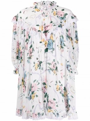 Блузка с оборками и цветочным принтом Alessandra Rich. Цвет: белый