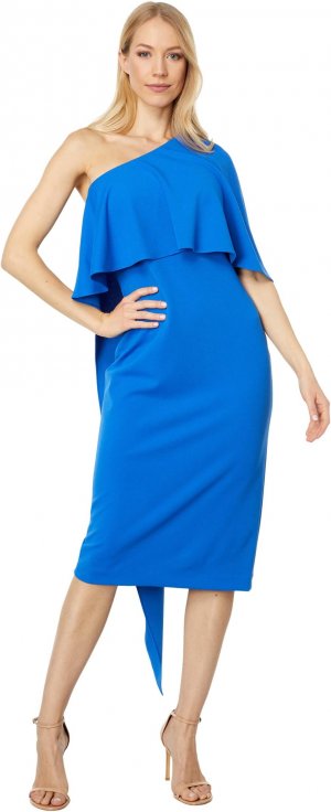 Платье с драпировкой на одно плечо , синий Badgley Mischka