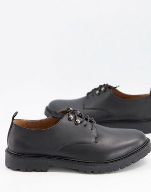 Черные кожаные туфли на шнуровке с застежкой крючки Grizedale-Черный цвет H by Hudson