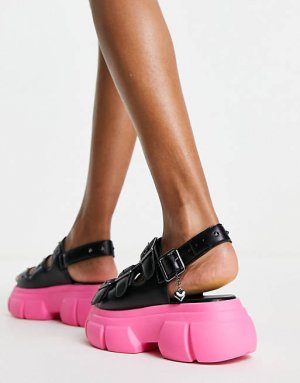 Черные массивные сандалии на розовой подошве KOI Sticky Secrets Footwear