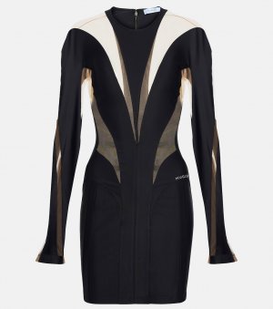 Мини-платье со вставками из тюля MUGLER, черный Mugler