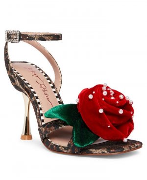 Женские бархатные туфли Carlos с розеткой и искусственным жемчугом на каблуке , красный Betsey Johnson