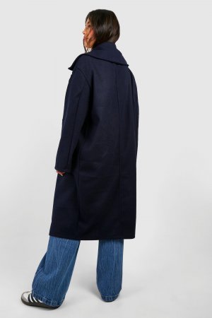 Объемное шерстяное пальто Midaxi с заниженными плечами boohoo, темно-синий Boohoo