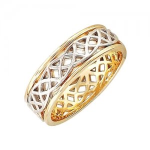 Широкое обручальное кольцо из комбинированного золота с узором. ширина 7,5 мм Эстет