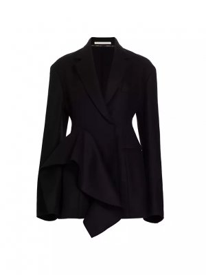 Однобортный шерстяной пиджак с драпировкой, черный Jason Wu Collection