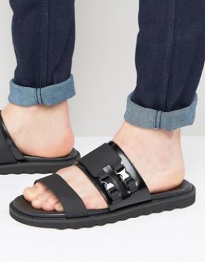 Кожаные сандалии с пряжками by BossDeight HUGO. Цвет: черный