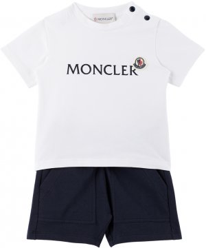 Белый и темно-синий комплект из футболки шорт для малышей, Moncler Enfant