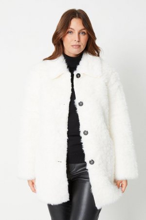 Пальто на пуговицах из искусственного меха , белый Wallis