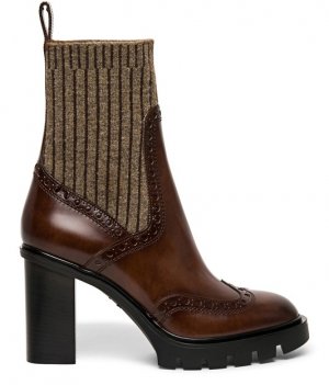 Кожаные ботинки-носки броги на среднем каблуке , светло-коричневый Santoni