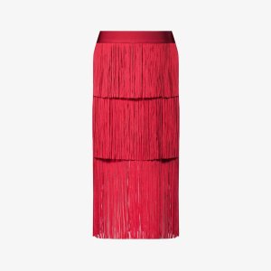 Трикотажная юбка миди средней посадки с бахромой из переработанного вискозы Herve Leger, красный Hervé Léger