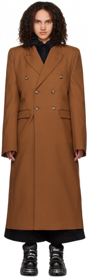 Коричневое двубортное пальто VTMNTS