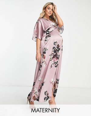 Сиреневое атласное платье макси с рукавами-кимоно для беременных Hope & Ivy