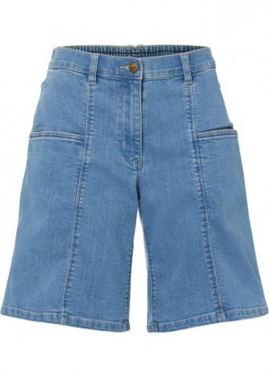 Джинсы-шорты с высокой талией большими карманами и удобным поясом , голубой Bpc Bonprix Collection