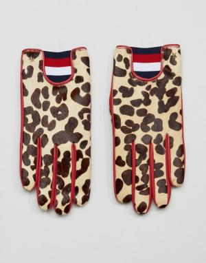 Кожаные перчатки с леопардовым принтом Tommy Hilfiger. Цвет: мульти