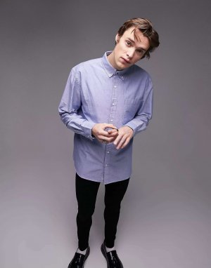 Синяя непринужденная оксфордская рубашка с короткими рукавами Topman