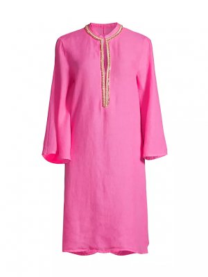Украшенное льняное мини-платье , ярко-розовый 120% Lino