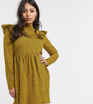 Короткое приталенное платье с длинными рукавами -Желтый Glamorous Petite