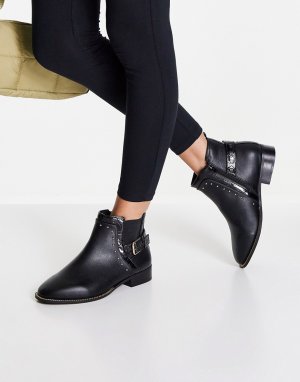 Черные ботинки челси для широкой стопы с пряжками и ремешками -Черный цвет River Island