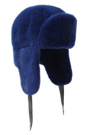 Норковая шапка-ушанка Френки FurLand. Цвет: синий