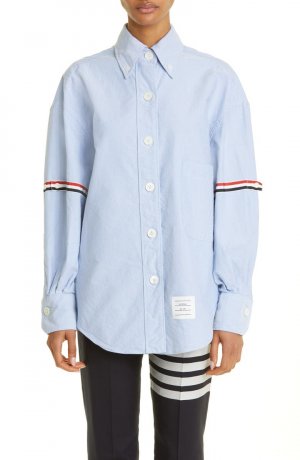 Хлопковая рубашка на пуговицах оверсайз с повязкой RWB THOM BROWNE, светло-синий Browne