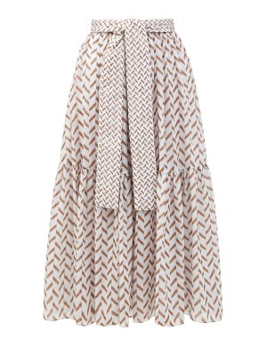 Свободная юбка-миди из тонкого хлопка с принтом и поясом LORENA ANTONIAZZI. Цвет: белый