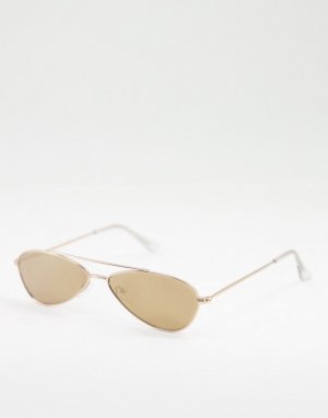 Солнцезащитные очки-авиаторы бежевого цвета в тонкой оправе Snippet-Золотистый AJ Morgan