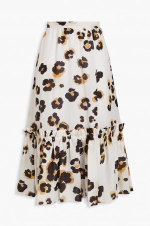 Юбка миди из хлопка и шелка с принтом оборками , цвет Animal print Boutique Moschino