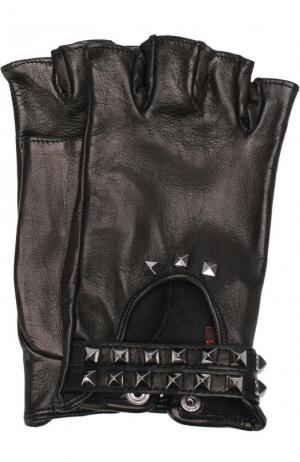 Кожаные митенки с металлической отделкой Sermoneta Gloves. Цвет: черный