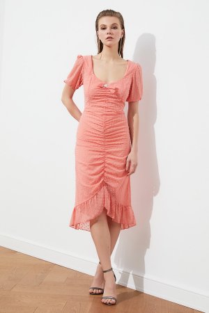 Элегантное вечернее платье с розовым воротником TPRSS21EL1394 , розовый Trendyol