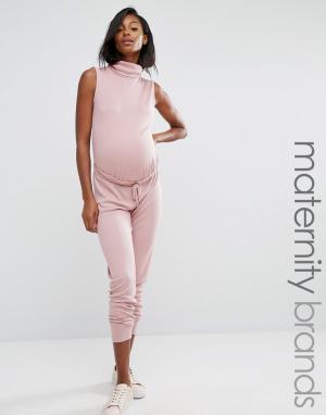 Свободный комбинезон для беременных с высоким воротом в рубчик Missgui Missguided Maternity. Цвет: фиолетовый