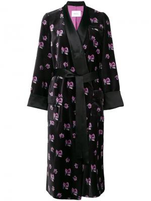 Пальто фасона халат с цветочным принтом Racil. Цвет: black