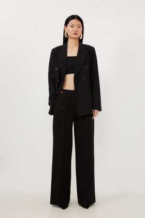 Приталенный двубортный пиджак из смесовой шерсти , черный Karen Millen