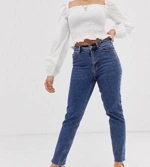Прямые джинсы с завышенной талией и необработанным краем -Темно-синий Only Petite
