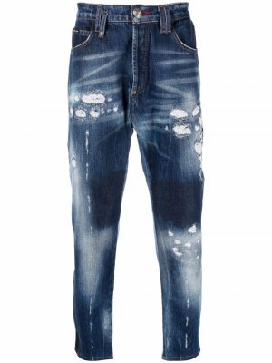 Прямые джинсы с выбеленным эффектом Philipp Plein. Цвет: синий